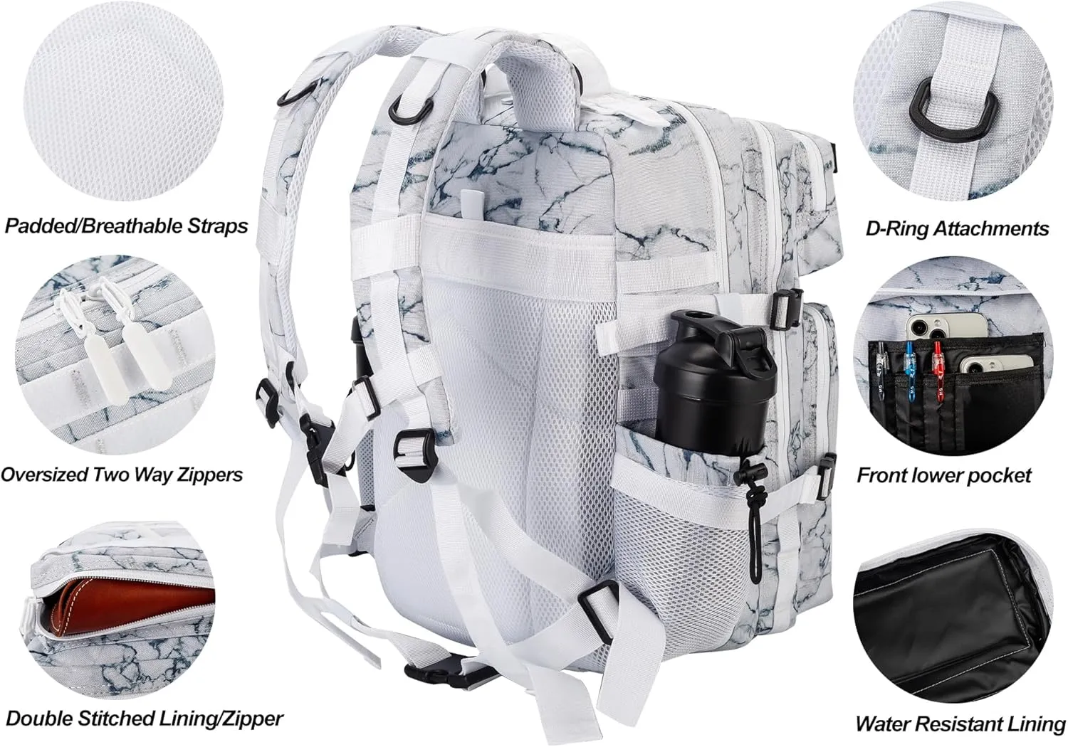 LHI Military Tactical Backpack for Men and Women 45L Army 3 Days Assault Pack Bag Large Rucksack with Molle System - Stripe