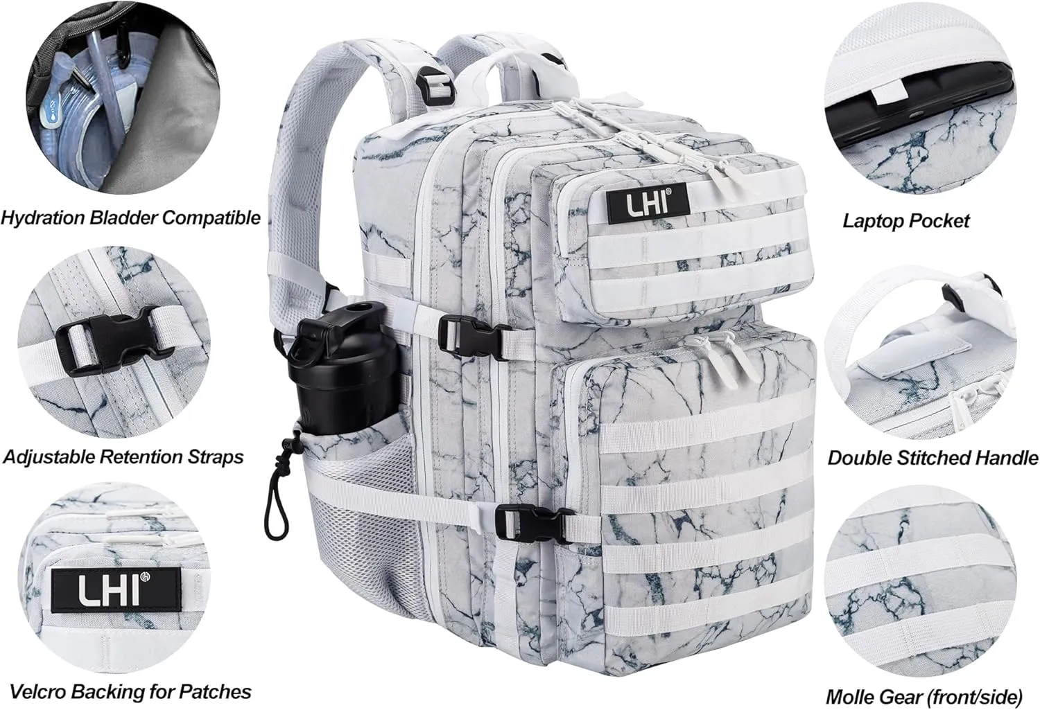 LHI Military Tactical Backpack for Men and Women 45L Army 3 Days Assault Pack Bag Large Rucksack with Molle System - Stripe