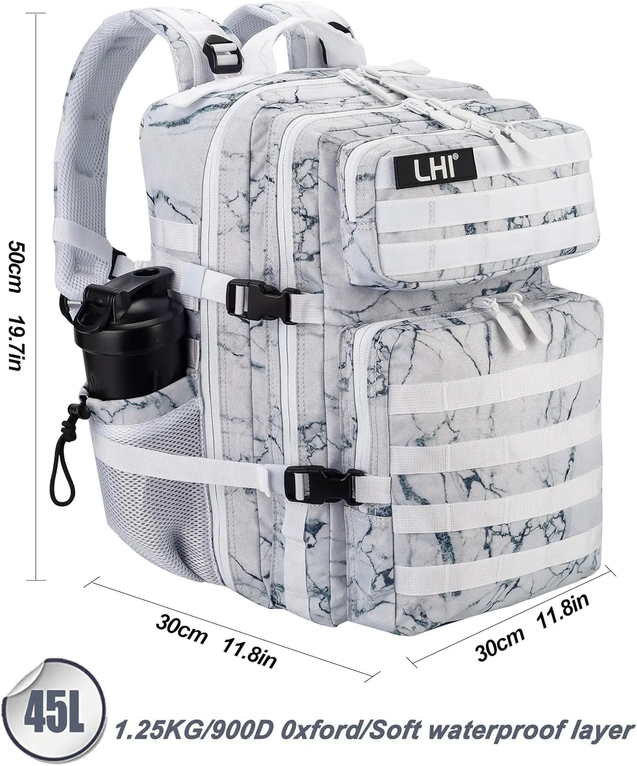 LHI Military Tactical Backpack for Men and Women 45L Army 3 Days Assault Pack Bag Large Rucksack with Molle System - Stripe