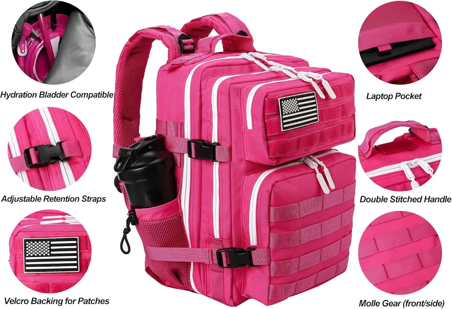 LHI Tactical Military Backpack for Men and Women 25L/35L Army Assault Pack Bag Small Rucksack with Bottle Holder