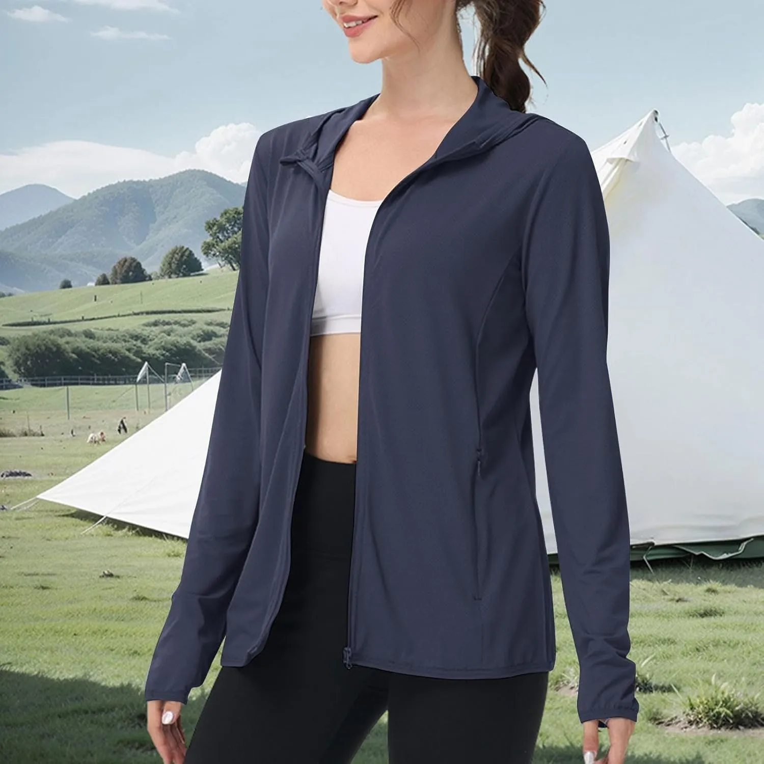 Light Jackets for Women Sun Protection Hiking Fishing Jacket UPF 50  Summer Beach Hoodies Zip Up Running Clothing