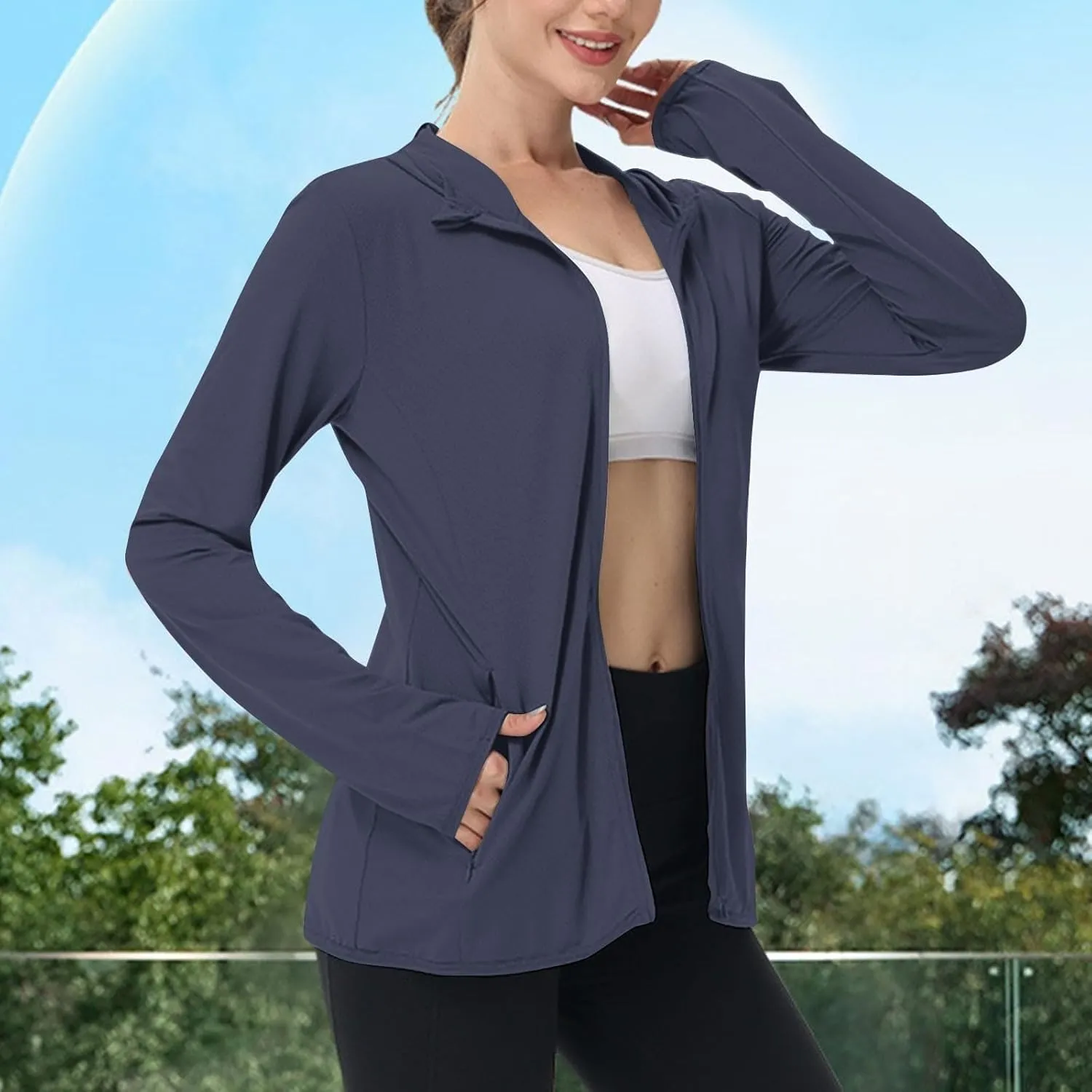 Light Jackets for Women Sun Protection Hiking Fishing Jacket UPF 50  Summer Beach Hoodies Zip Up Running Clothing