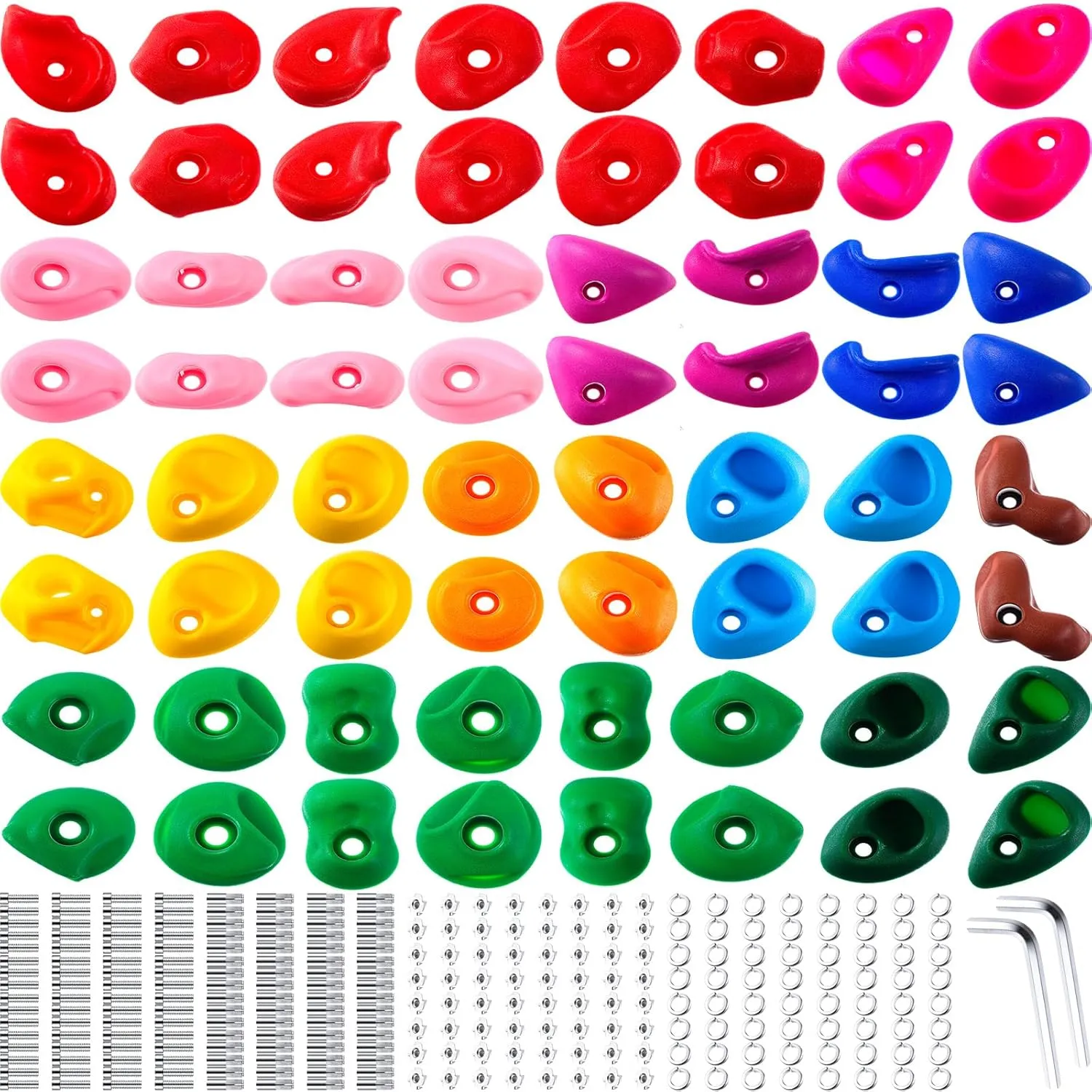 Liliful 64 Pcs Rock Climbing Hold Set Kids Rock Wall Climbing Kit Adult Mix Colored Grip with Mounting Hardware Wrenches for Outdoor Indoor Playground Backyard Back to School Gift