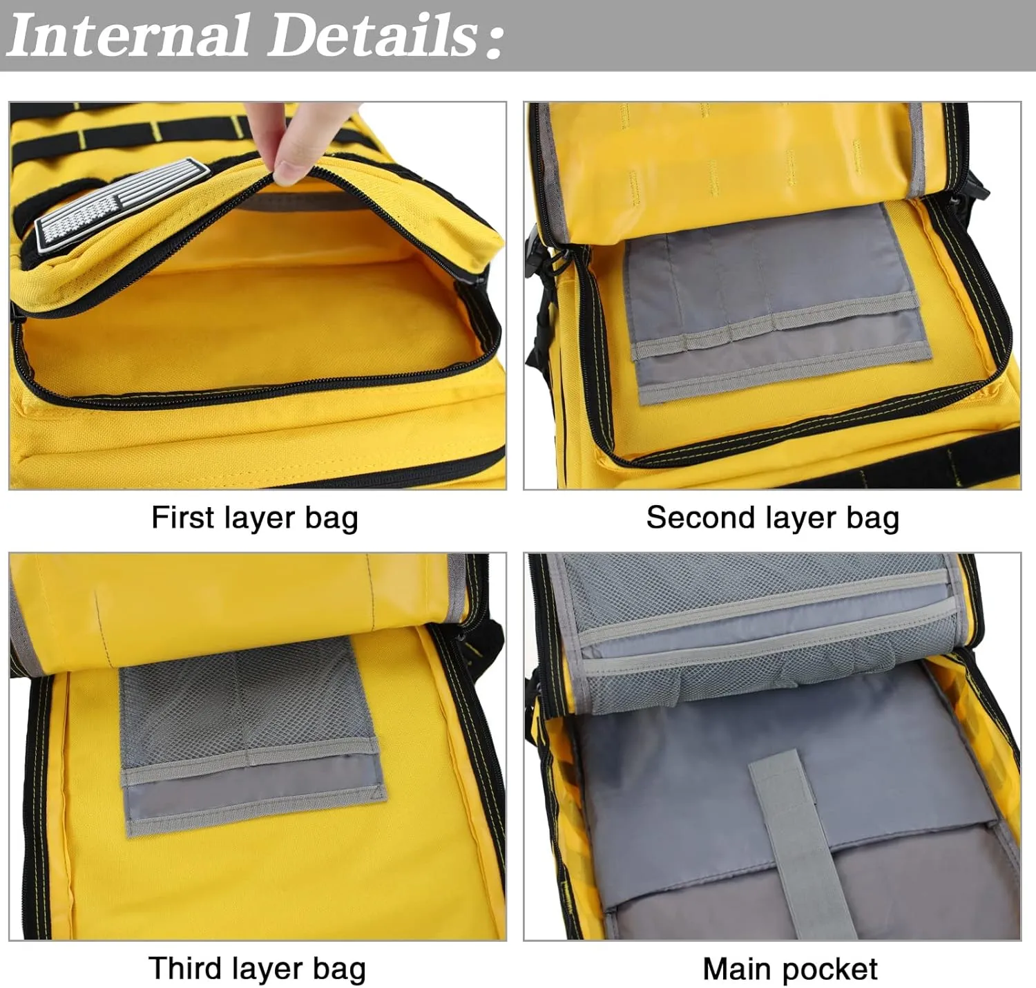 LIMHOO 45L Military Tactical Backpacks For Men Women Molle Bag 3 Day Assault Pack Hiking Rucksack with USA Flag Patch (Yellow)