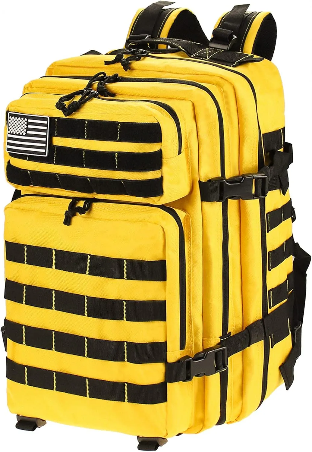 LIMHOO 45L Military Tactical Backpacks For Men Women Molle Bag 3 Day Assault Pack Hiking Rucksack with USA Flag Patch (Yellow)