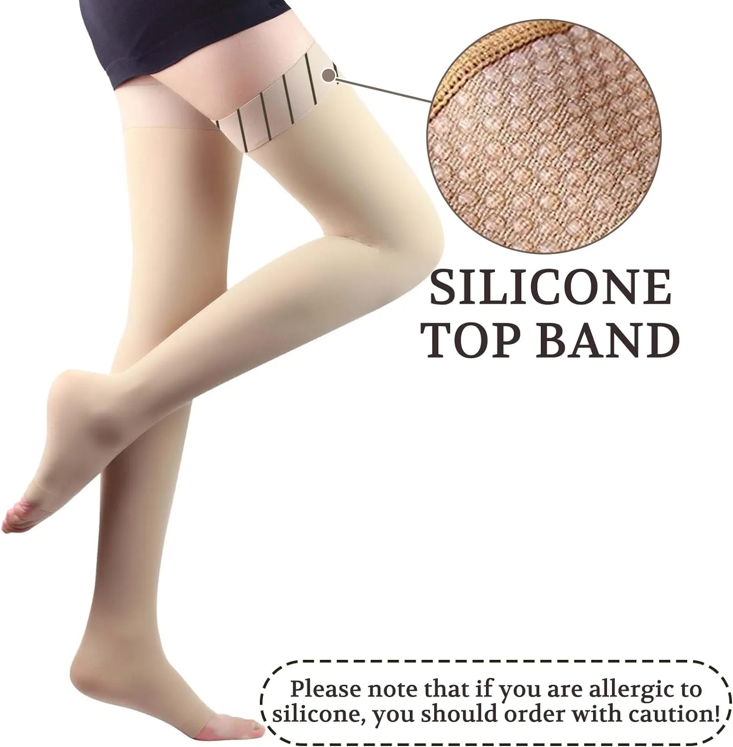 LIN PERFORMANCE 15-20 mmHg Medical Compression Stockings for Women and Men Thigh High Dot-Top Open Toe Socks for Varicose Vein Swollen legs Travel Flight Pregnant (Beige,3XL)