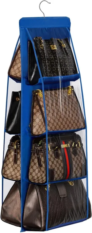 Lirex Handbag Hanging Purse Organizer for Closet, 8 Pocket Handbag Storage Organizer Hanger Oxford Cloth Closet Organizer for Family Closet Bedroom, Foldable and Universal Fit, Blue