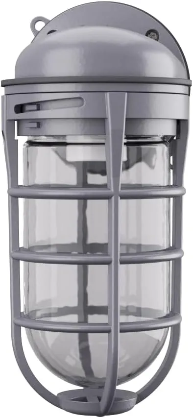 Lithonia Lighting Jelly Jar Light Fixture, Incandescent Utility Vapor Tight Wall Lamp, Industrial Style Wall Light for Indoor and Outdoor Use, 150W, 120V, Includes Junction Box, Grey (VW150I M12)