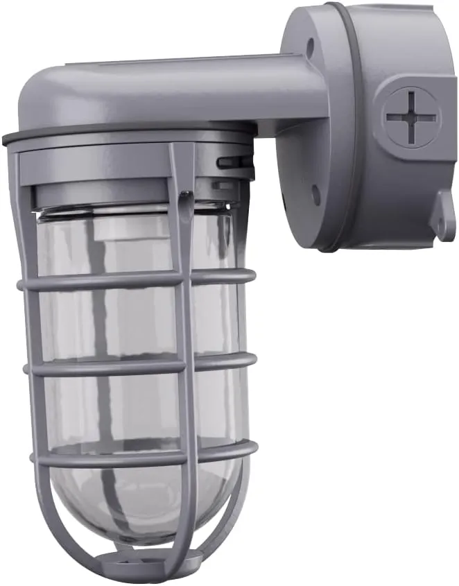 Lithonia Lighting Jelly Jar Light Fixture, Incandescent Utility Vapor Tight Wall Lamp, Industrial Style Wall Light for Indoor and Outdoor Use, 150W, 120V, Includes Junction Box, Grey (VW150I M12)