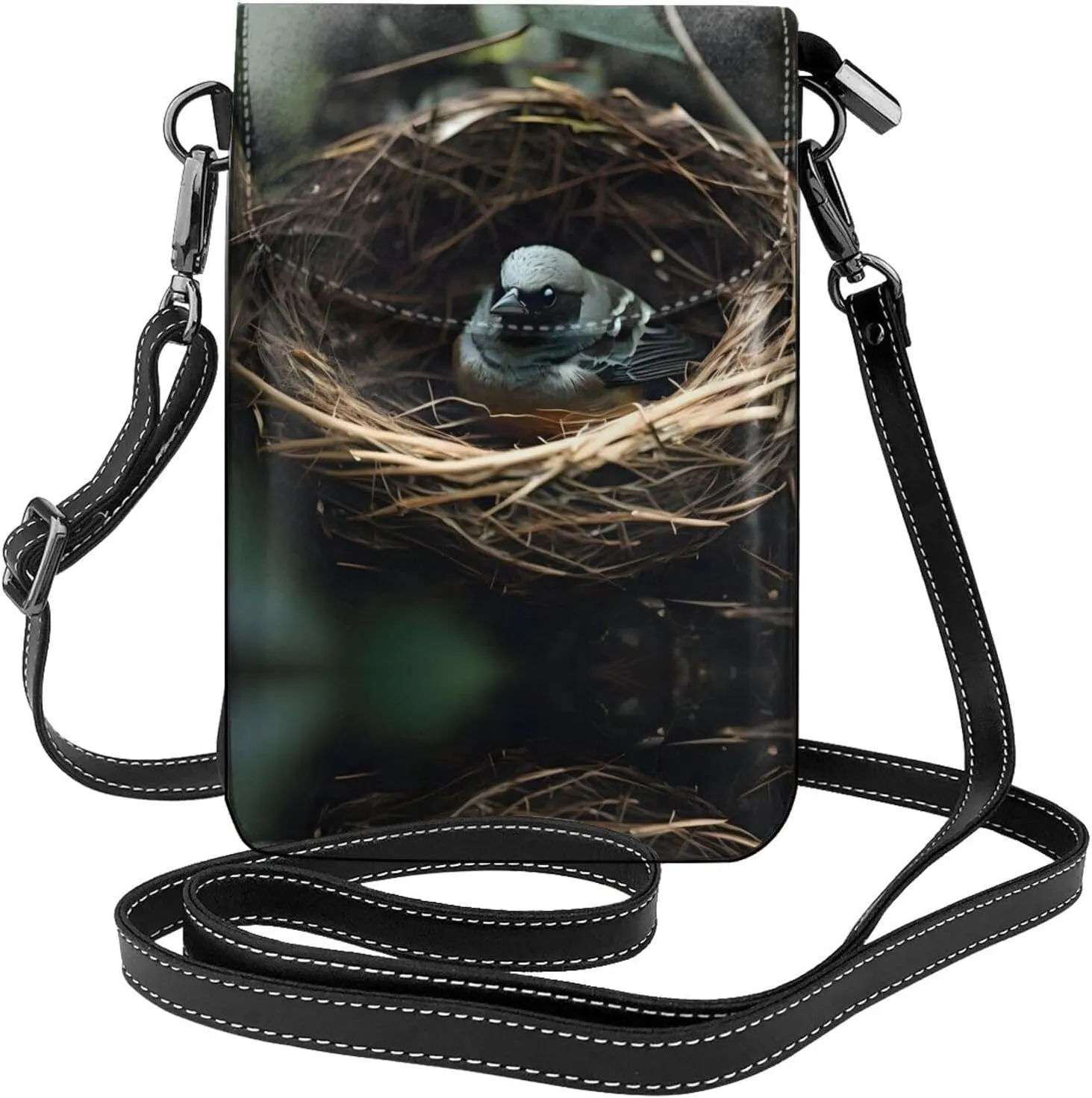 Little bird nest Printing Leather Crossbody Flap Phone Bag - Versatile Gift for Women Walking, Camping, Shopping, and Travel