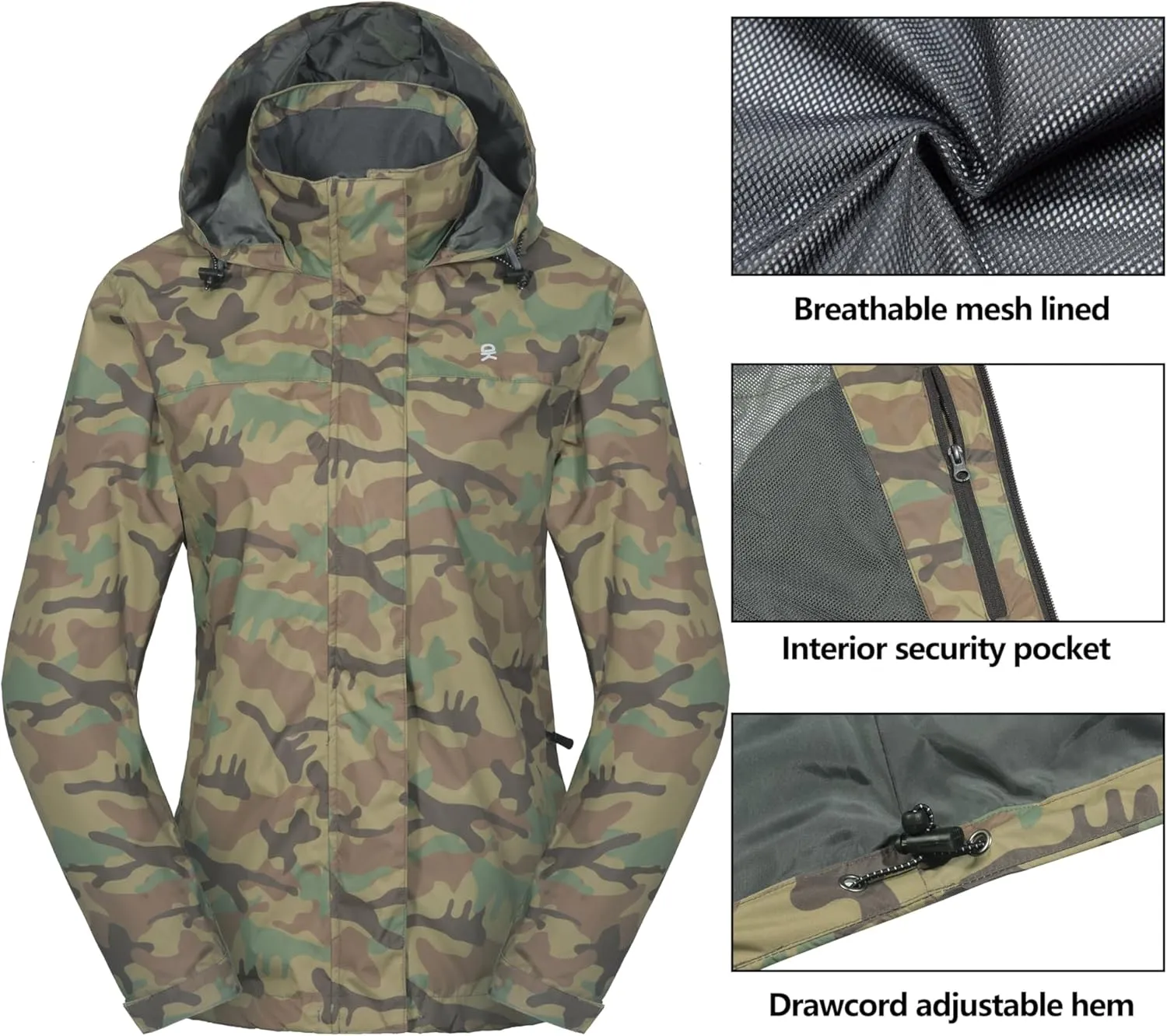 Little Donkey Andy Women’s Waterproof Rain Jacket Lightweight Outdoor Windbreaker Rain Coat Shell for Hiking, Travel