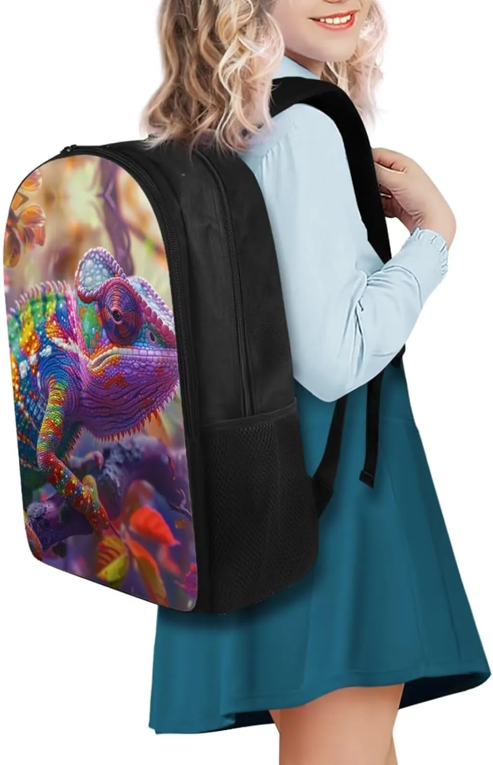 Lizard Print Backpack and Lunch Bag Set for Boys 17 Inch Fashion School Bookbag for Children Recycle Leakproof Large Insulated Lunch Bag for Picnic Climbing Shopping