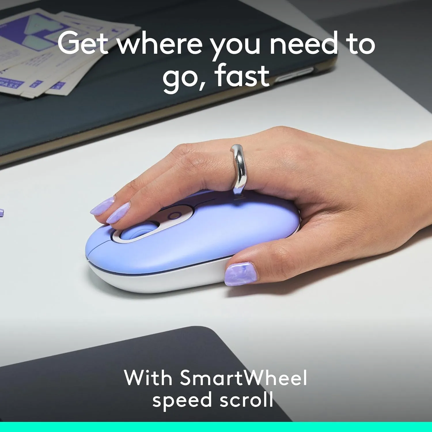 Logitech POP Mouse, Compact and Portable Wireless Bluetooth Mouse with Programmable Buttons and Quiet Clicks, Easy-Switch Between up to 3 Devices, Laptop, Tablet, PC - Lilac