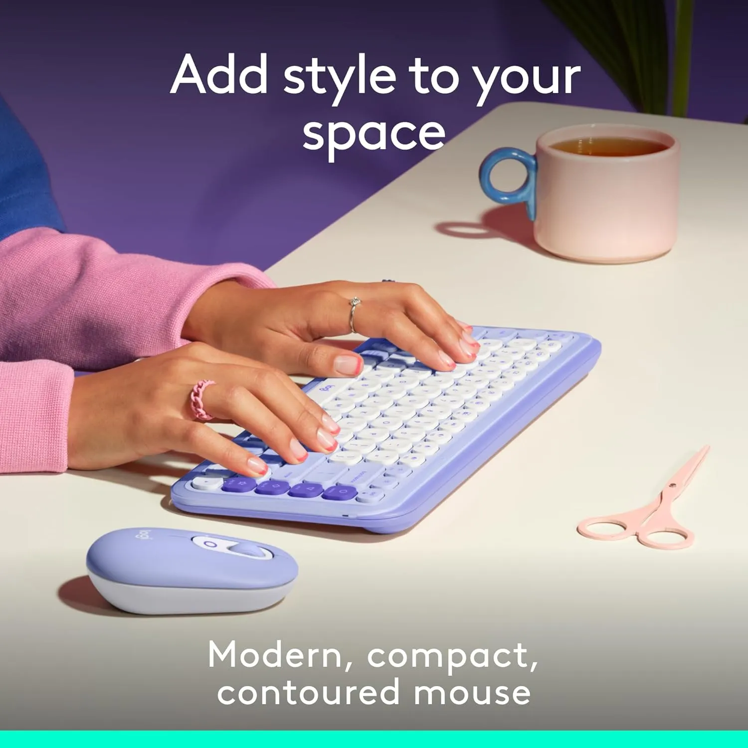 Logitech POP Mouse, Compact and Portable Wireless Bluetooth Mouse with Programmable Buttons and Quiet Clicks, Easy-Switch Between up to 3 Devices, Laptop, Tablet, PC - Lilac