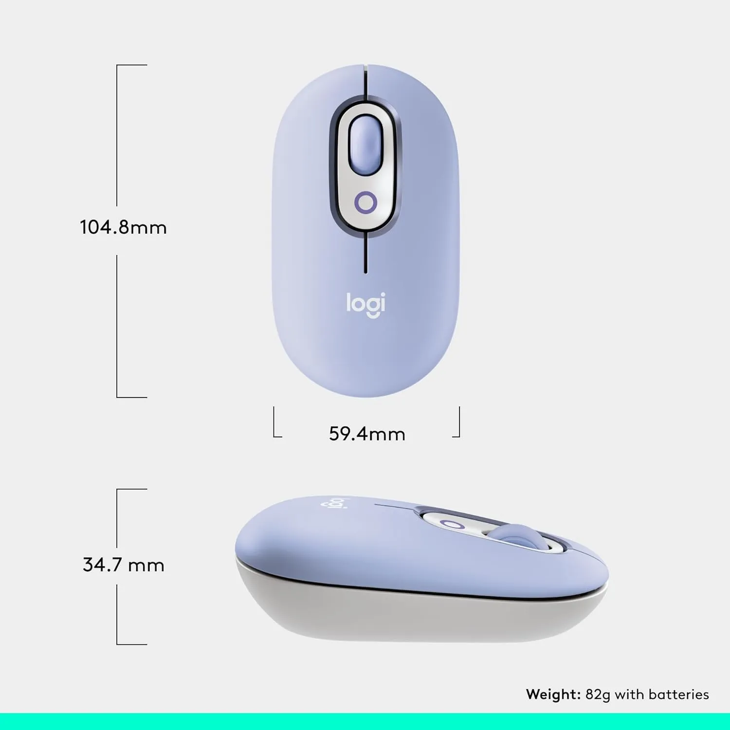 Logitech POP Mouse, Compact and Portable Wireless Bluetooth Mouse with Programmable Buttons and Quiet Clicks, Easy-Switch Between up to 3 Devices, Laptop, Tablet, PC - Lilac