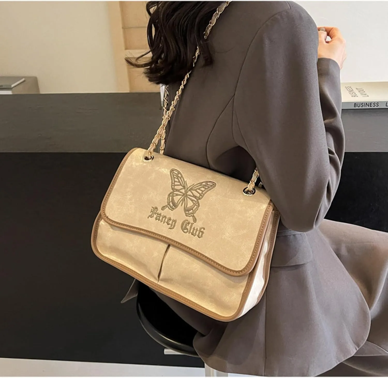 Lolita Crossbody Bags for Women Butterfly Embroidery Punk Gothic Messenger Bag Fashion Satchel Shoulder Bag
