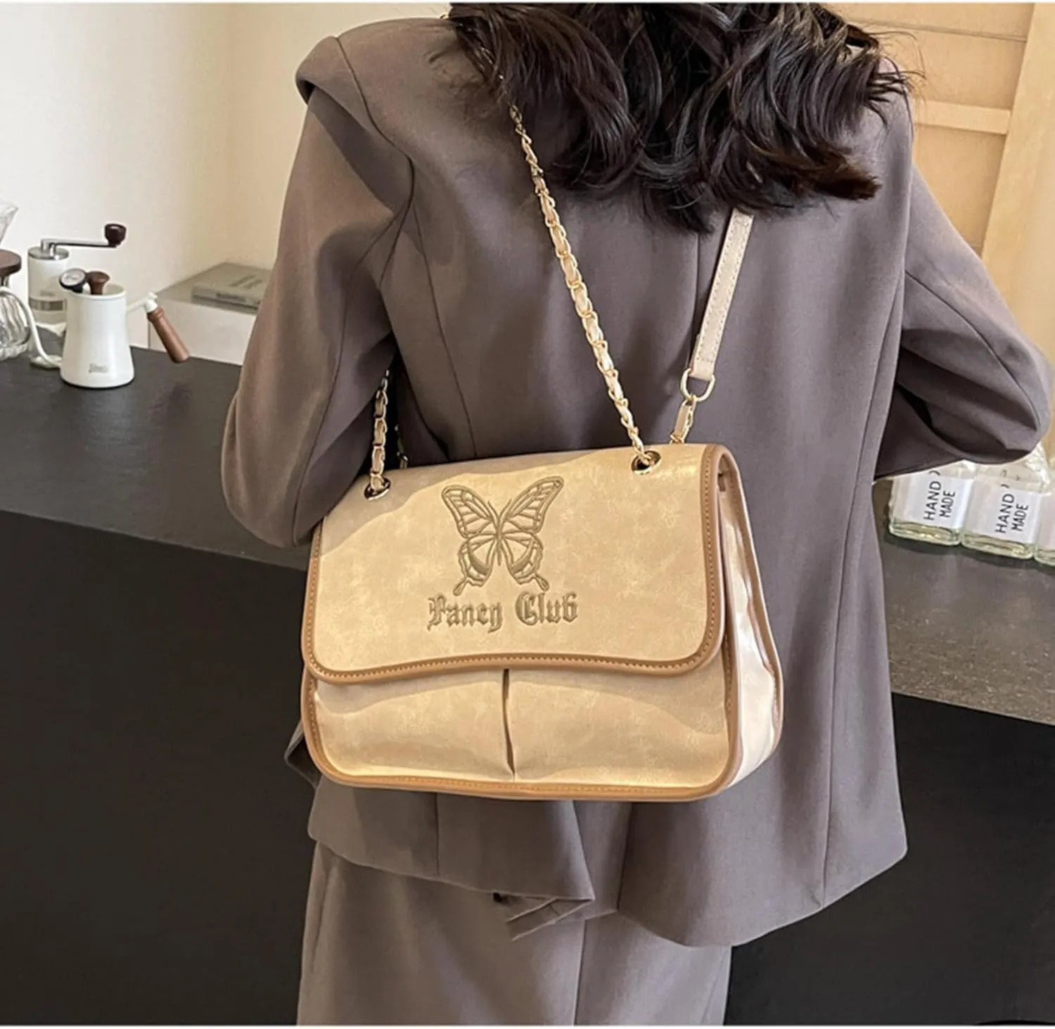 Lolita Crossbody Bags for Women Butterfly Embroidery Punk Gothic Messenger Bag Fashion Satchel Shoulder Bag