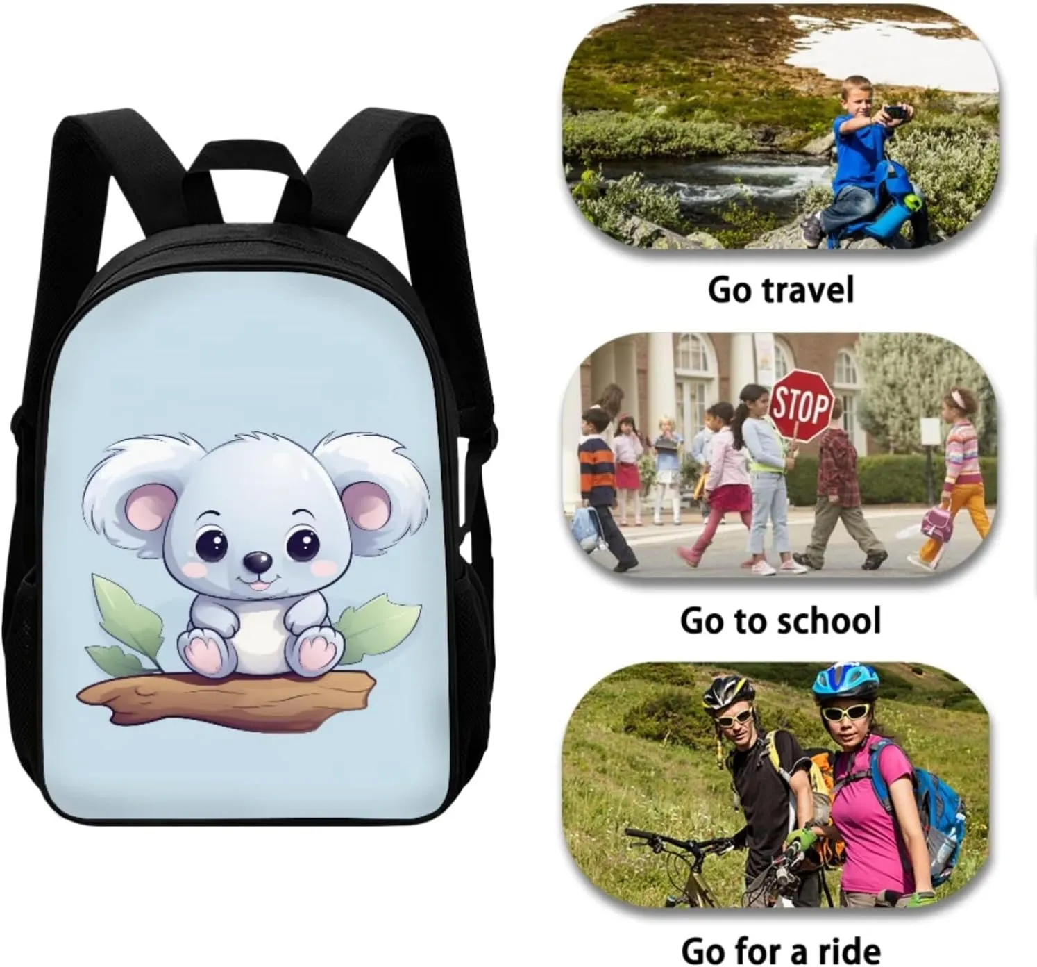 Lovely Koalas 3Pc Backpack Set for Boys Multi-Functional Adjustable Straps Crossbody School Bag Grease Proofing Recycle Food Bag for Travel Work Office Climbing School