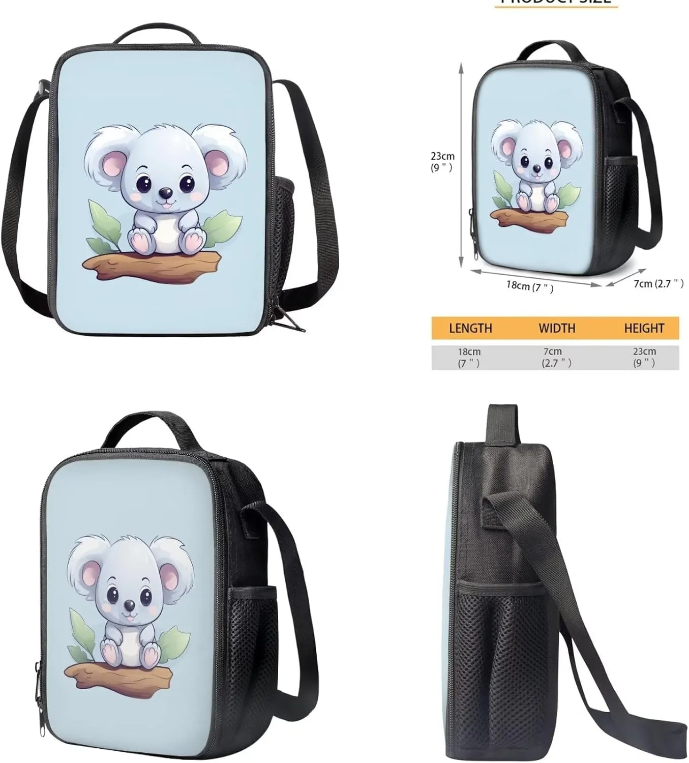 Lovely Koalas 3Pc Backpack Set for Boys Multi-Functional Adjustable Straps Crossbody School Bag Grease Proofing Recycle Food Bag for Travel Work Office Climbing School