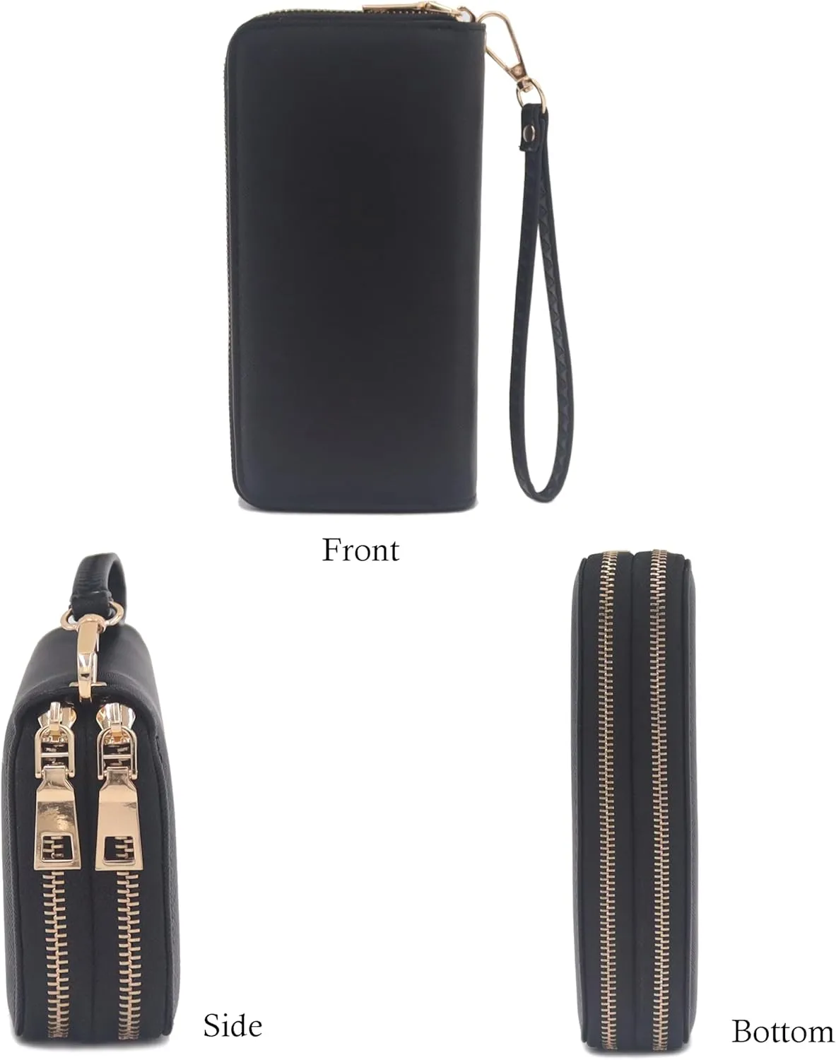 LOVESOME Womens Small Zip Around, Double Zip Around - Double Compartment Wristlet Wallet with Wrist Strap