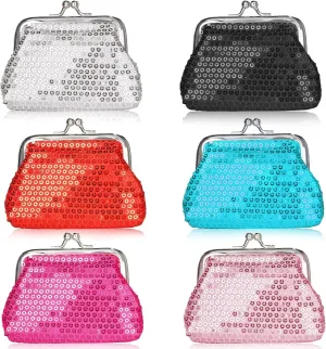 LovesTown Coin Purse,6 Pcs Assorted Colors Sparkly Bling Coin Purses Purse Pouch Small Clutch Wallet for Girls Party Favors