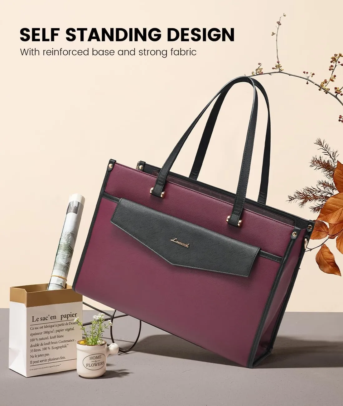 LOVEVOOK Laptop Bag for Women, 15.6'' Laptop Tote Purse 2-in-1 Professional Work Bag Business Briefcase with Clutch Purse, Waterproof Leather Computer Handbag for Teacher Office Travel