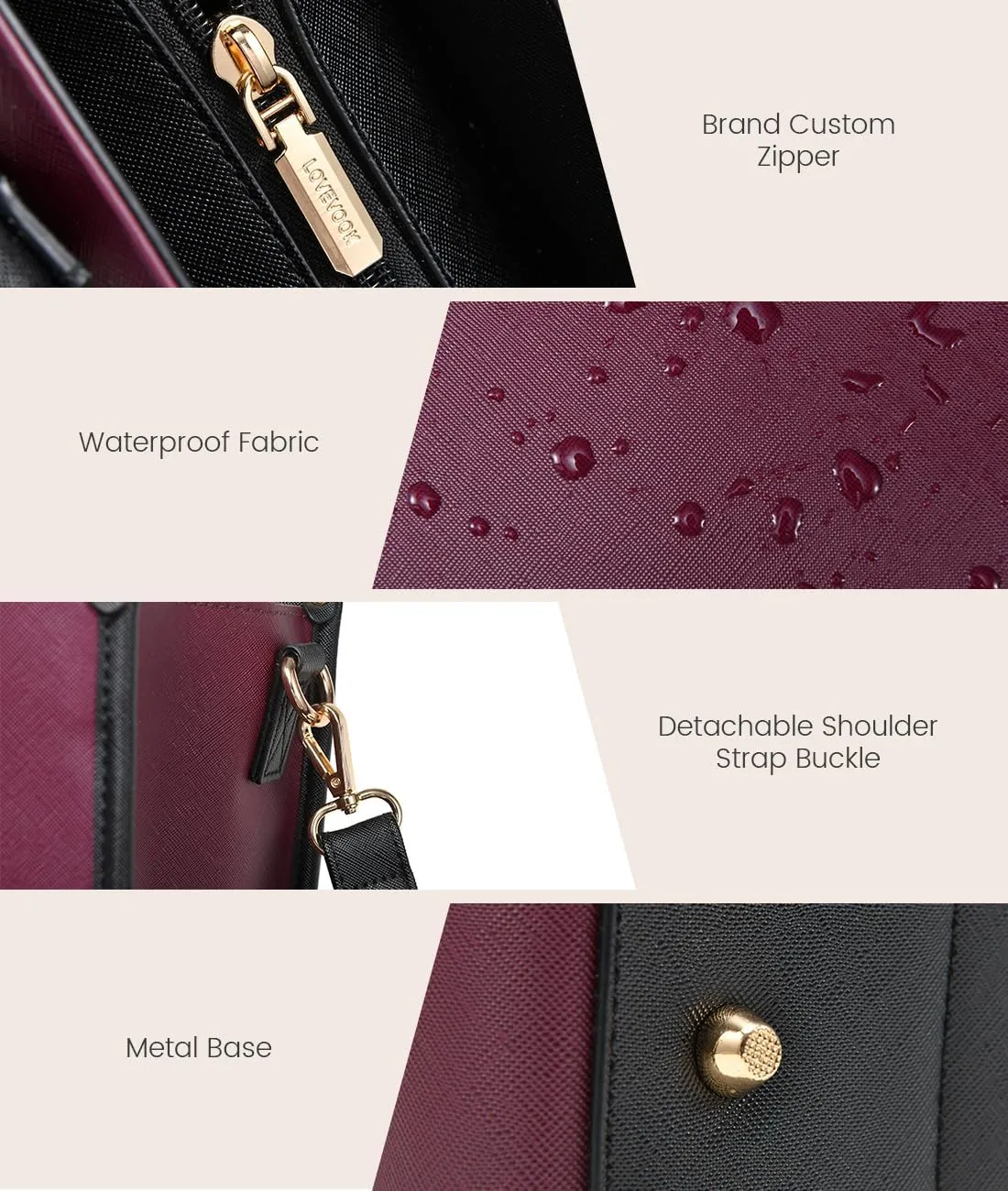 LOVEVOOK Laptop Bag for Women, 15.6'' Laptop Tote Purse 2-in-1 Professional Work Bag Business Briefcase with Clutch Purse, Waterproof Leather Computer Handbag for Teacher Office Travel