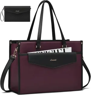 LOVEVOOK Laptop Bag for Women, 15.6'' Laptop Tote Purse 2-in-1 Professional Work Bag Business Briefcase with Clutch Purse, Waterproof Leather Computer Handbag for Teacher Office Travel