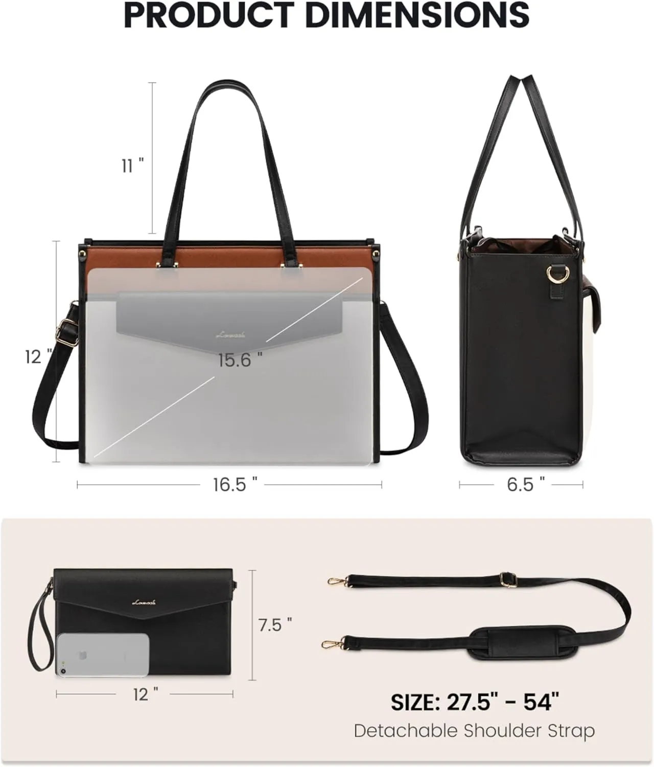 LOVEVOOK Laptop Bag for Women, 15.6'' Laptop Tote Purse 2-in-1 Professional Work Bag Business Briefcase with Clutch Purse, Waterproof Leather Computer Handbag for Teacher Office Travel