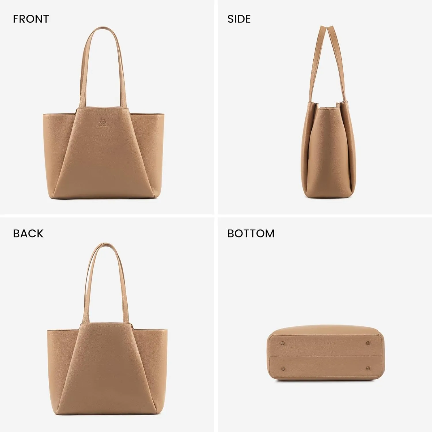 LOVEVOOK Laptop Tote Bag for Women 15.6 Inch Work Bag Leather Laptop Bag with Clutch, Large Capacity Office Purse Computer Briefcase Shoulder Bag for Casual Business Travel, Apricot