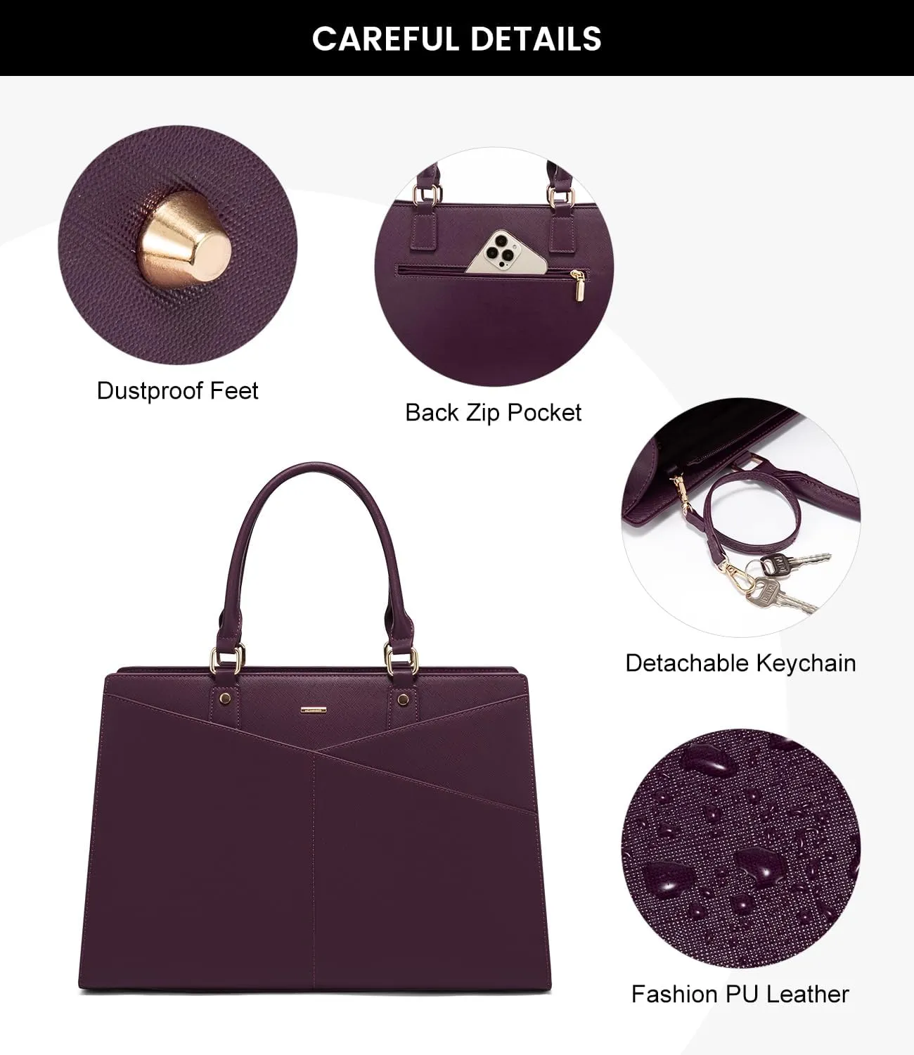 LOVEVOOK Laptop Tote Bag for Women, Leather Business Office Work Bag Computer Briefcase with Small Clutch fit for 15.6 Inch Laptop Purple