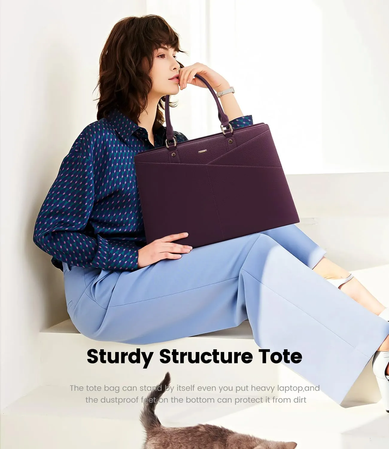 LOVEVOOK Laptop Tote Bag for Women, Leather Business Office Work Bag Computer Briefcase with Small Clutch fit for 15.6 Inch Laptop Purple