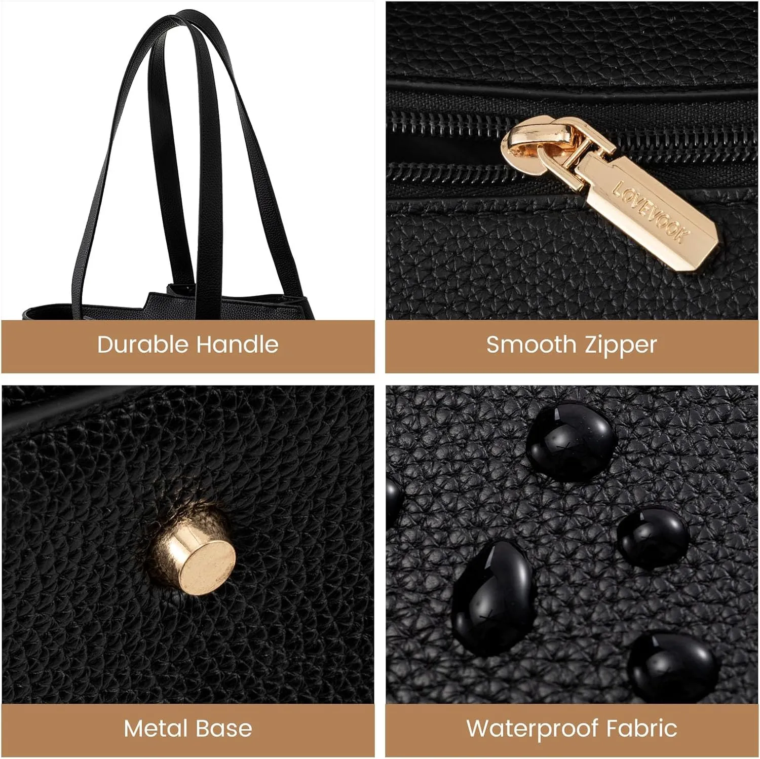 LOVEVOOK Laptop Tote for Women - 15.6 Inch Leather Laptop Bag with Clutch, Large Capacity Office Purse Computer Briefcase for Casual Business Travel, Black