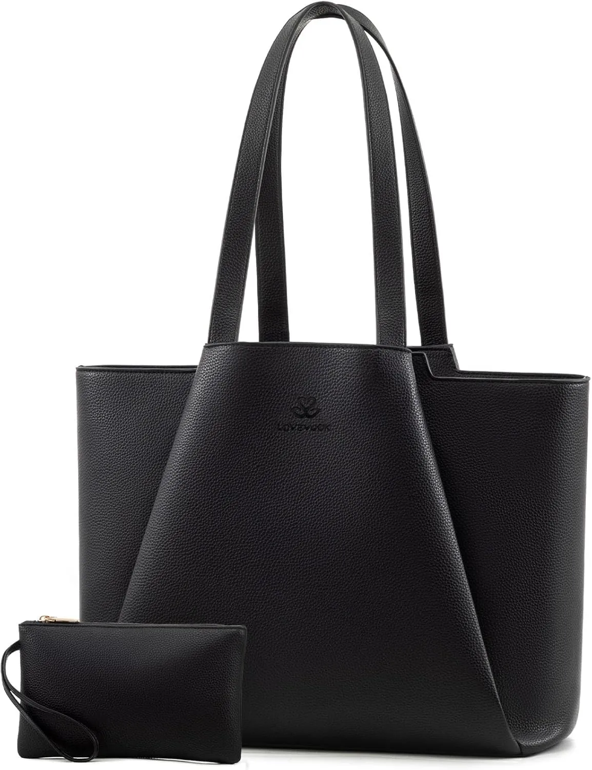 LOVEVOOK Laptop Tote for Women - 15.6 Inch Leather Laptop Bag with Clutch, Large Capacity Office Purse Computer Briefcase for Casual Business Travel, Black