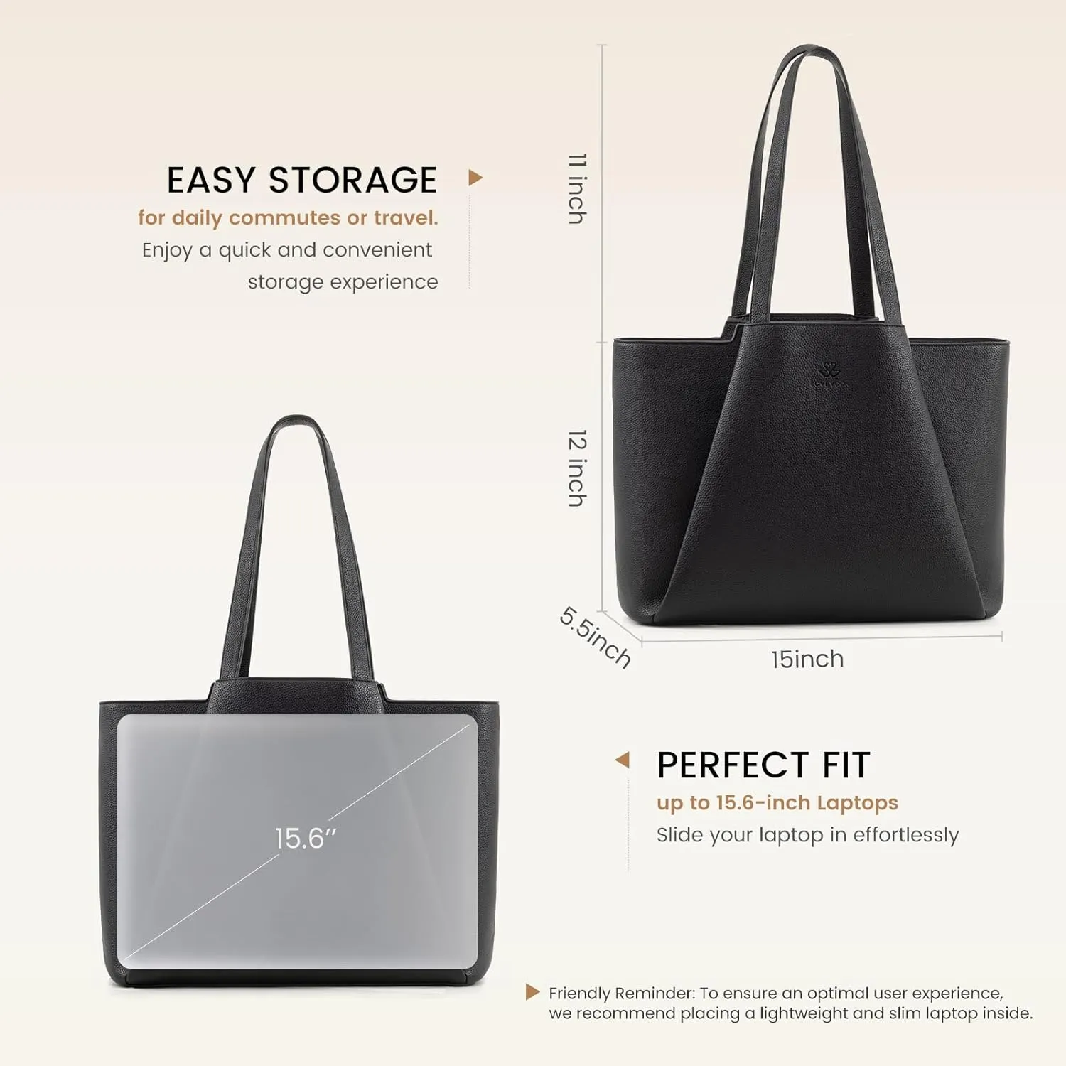 LOVEVOOK Laptop Tote for Women - 15.6 Inch Leather Laptop Bag with Clutch, Large Capacity Office Purse Computer Briefcase for Casual Business Travel, Black