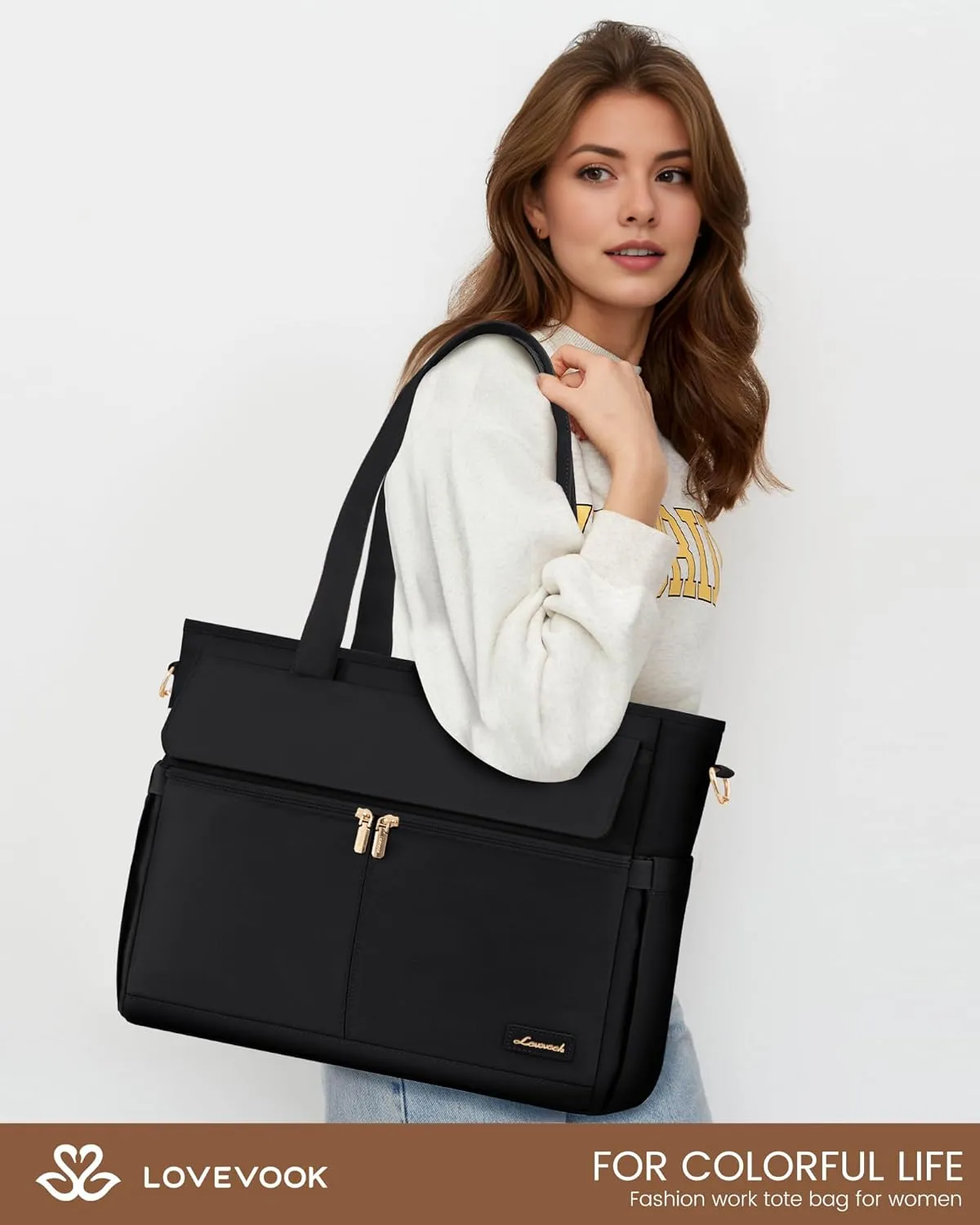 LOVEVOOK Work Bags for Women 15.6 Inch Work Tote Bags with Laptop Compartment Large Capability Laptop Purse Professional Teacher Tote Bag Casual Computer Briefcase for Office Travel Nurse, Black