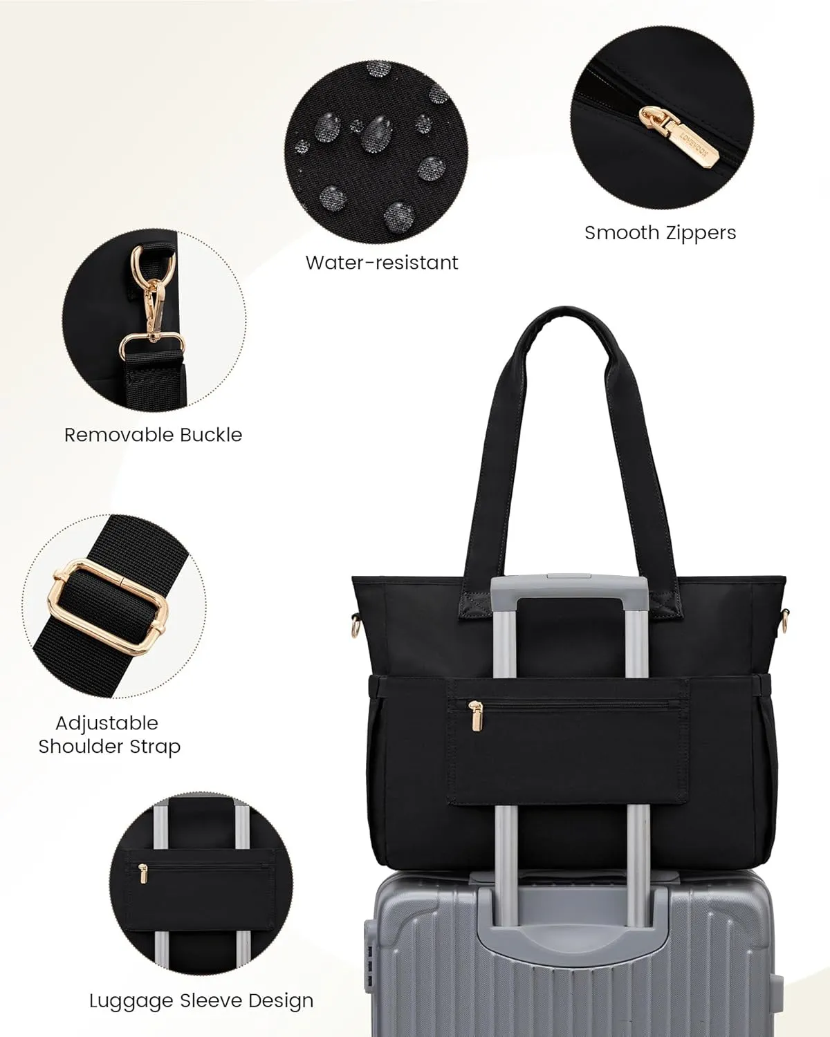 LOVEVOOK Work Bags for Women 15.6 Inch Work Tote Bags with Laptop Compartment Large Capability Laptop Purse Professional Teacher Tote Bag Casual Computer Briefcase for Office Travel Nurse, Black