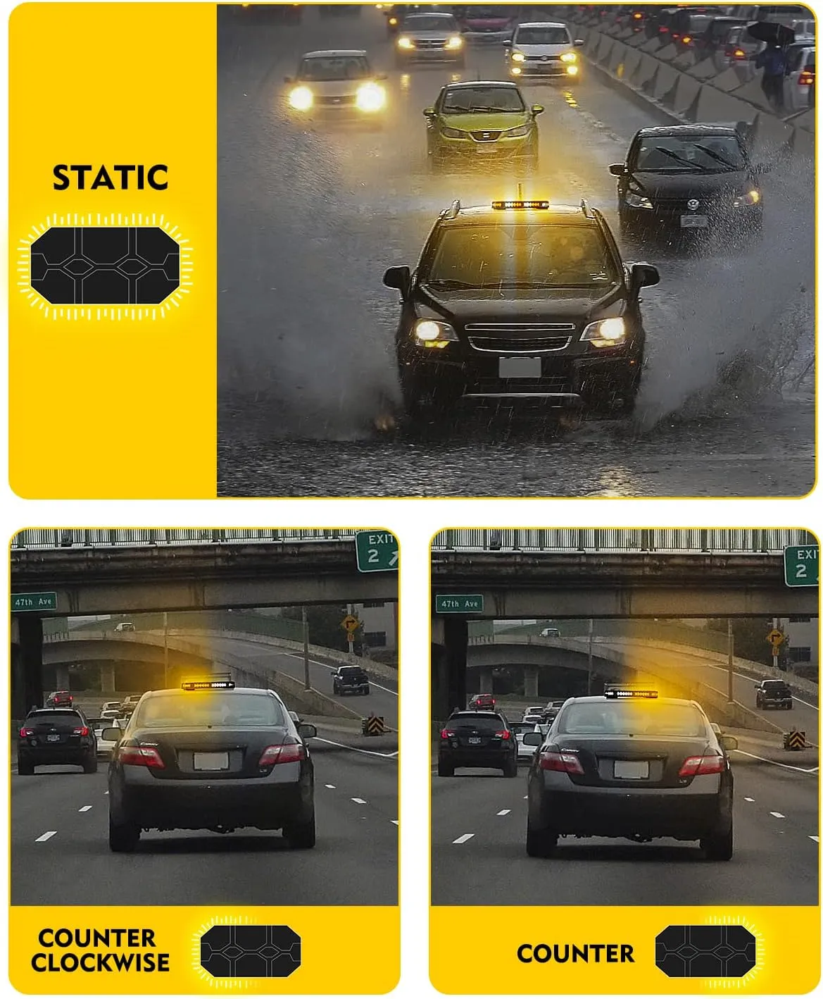 LUMENIX LED Rooftop Strobe Beacon Lights Bar w/Controller Magnetic Emergency Traffic Warning Safety Caution Flashing Light for Construction Vehicles Snow Plow Tow Trucks Postal - Amber (Patent Design)