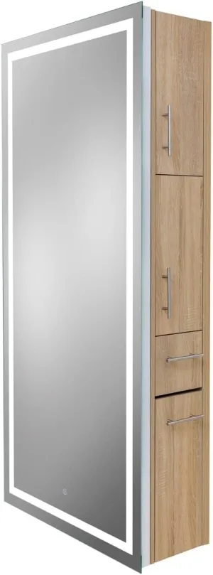 Lumina LED Salon Mirror & Storage Server, Extra-Large Full-Length Mirror, Built-in Dimmable LED Light, Easy & Accessible On/Off Button, in Beechwood, PIB-9110-SER-BEE