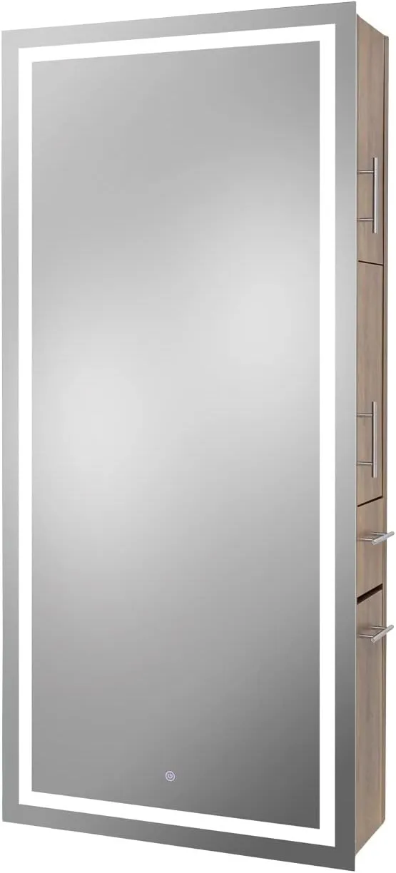 Lumina LED Salon Mirror & Storage Server, Extra-Large Full-Length Mirror, Built-in Dimmable LED Light, Easy & Accessible On/Off Button, in Latte, PIB-9110-SER-LAT