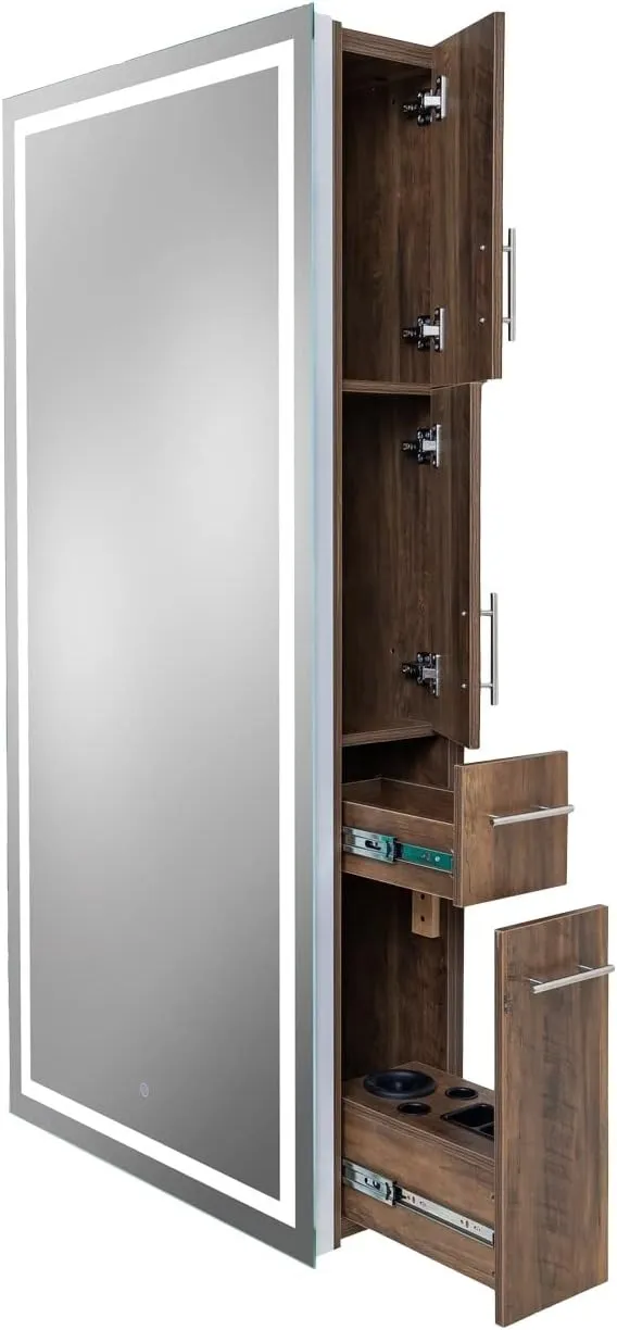 Lumina LED Salon Mirror & Storage Server, Extra-Large Full-Length Mirror, Built-in Dimmable LED Light, Easy & Accessible On/Off Button, in Latte, PIB-9110-SER-LAT