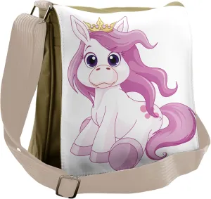 Lunarable Animal Messenger Bag, Horse Cartoon Pony, Unisex Cross-body