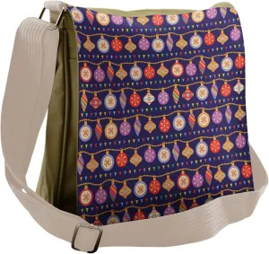 Lunarable Christmas Messenger Bag, Ornaments Pointy Lines, Unisex Cross-body