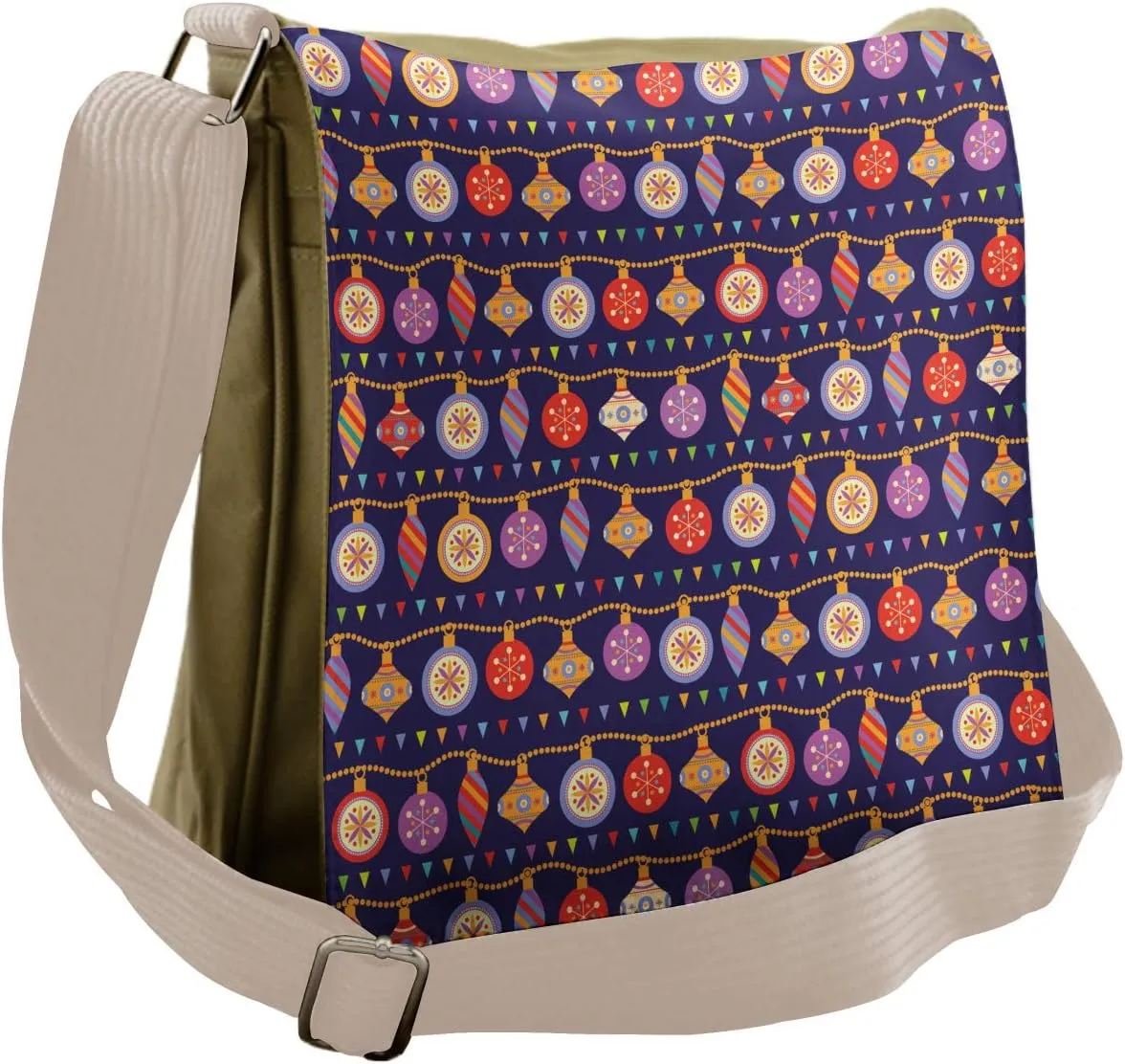 Lunarable Christmas Messenger Bag, Ornaments Pointy Lines, Unisex Cross-body