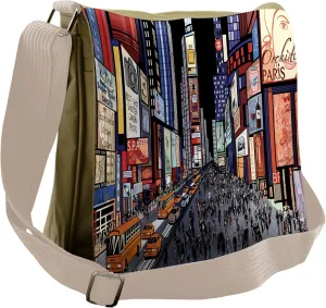Lunarable Cities of States Messenger Bag, Colorful NYC View, Unisex Cross-body