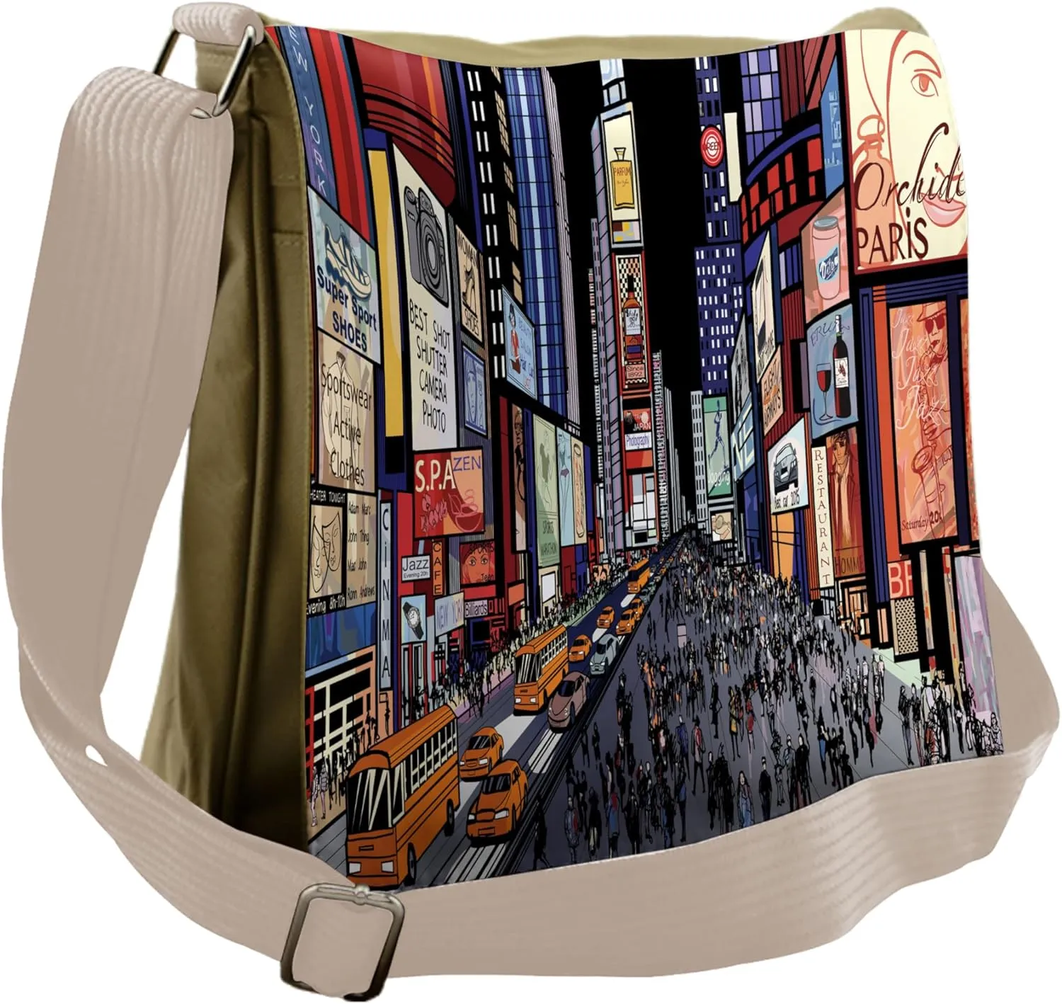 Lunarable Cities of States Messenger Bag, Colorful NYC View, Unisex Cross-body