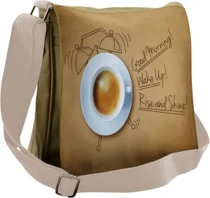 Lunarable Coffee Messenger Bag, Alarm Clock Design Words, Unisex Cross-body