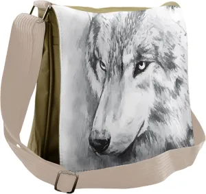 Lunarable Face Messenger Bag, Wild Wolf Portrait Animals, Unisex Cross-body