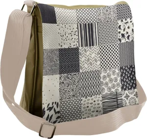 Lunarable Geometric Messenger Bag, Abstract Collage Flowers, Unisex Cross-body