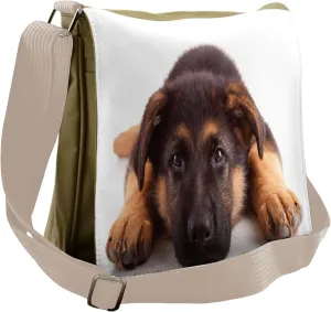 Lunarable German Shepherd Messenger Bag, Puppy Innocent, Unisex Cross-body